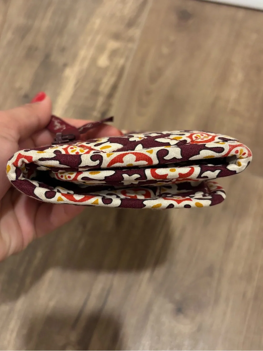 Vera Bradley Burgundy Medallion Trifold Wallet Organizer Clutch Retired Print